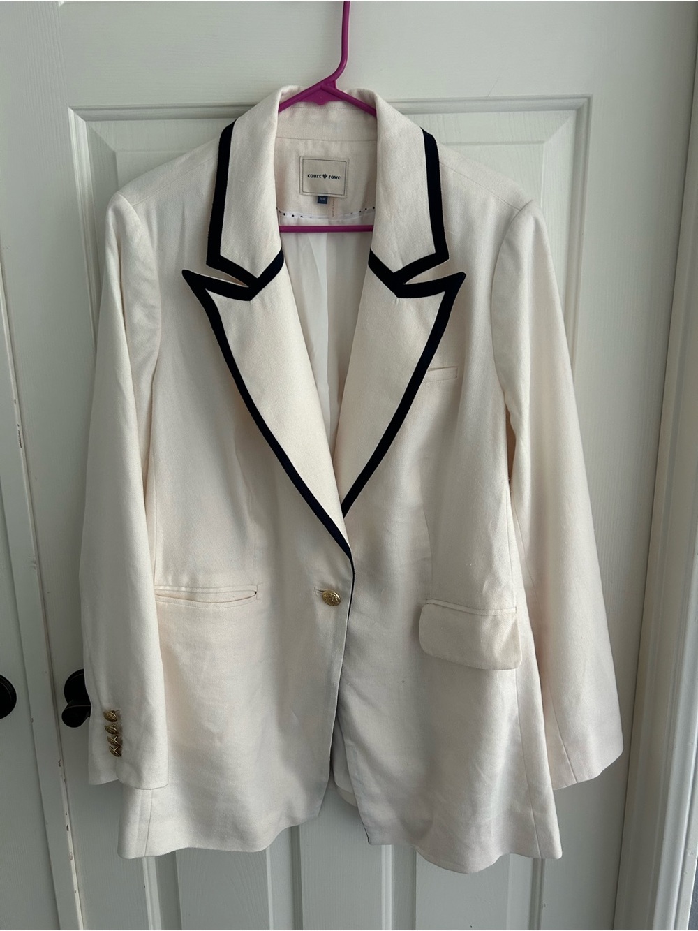 COURT & ROWE White Linen Blazer with Black Trim